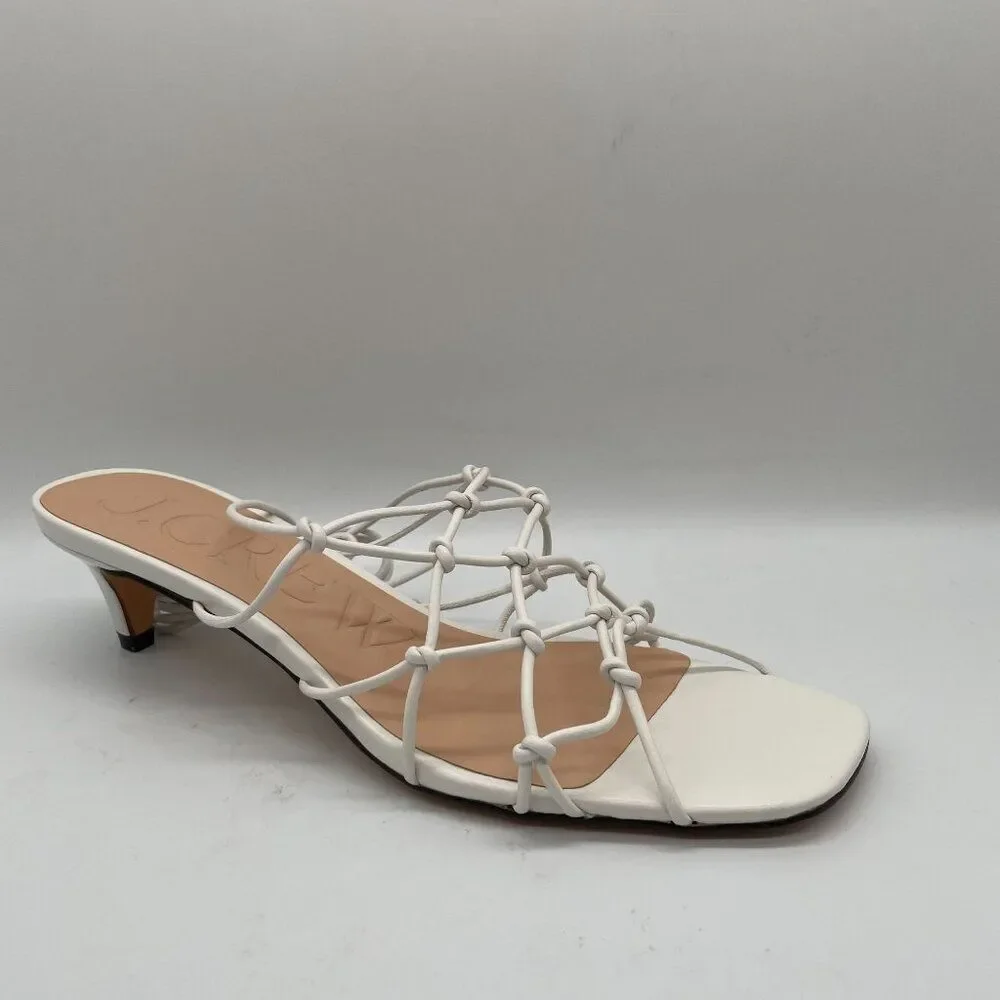 New J.Crew Zadie Knotted Lace Up‎ Kitten Heel Sandal Sz 9 White Leather - Picture 2 of 11